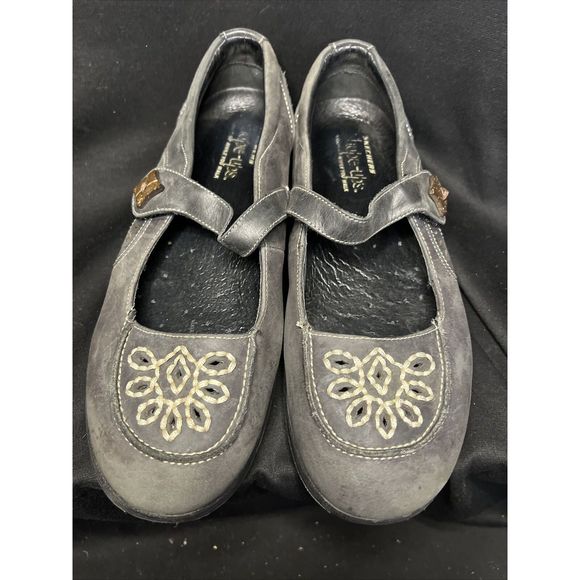 Skechers Shape Ups Sz 10 Gray-Black Suede Leather Embroidered Mary Jane Shoe 99Q - Picture 2 of 16